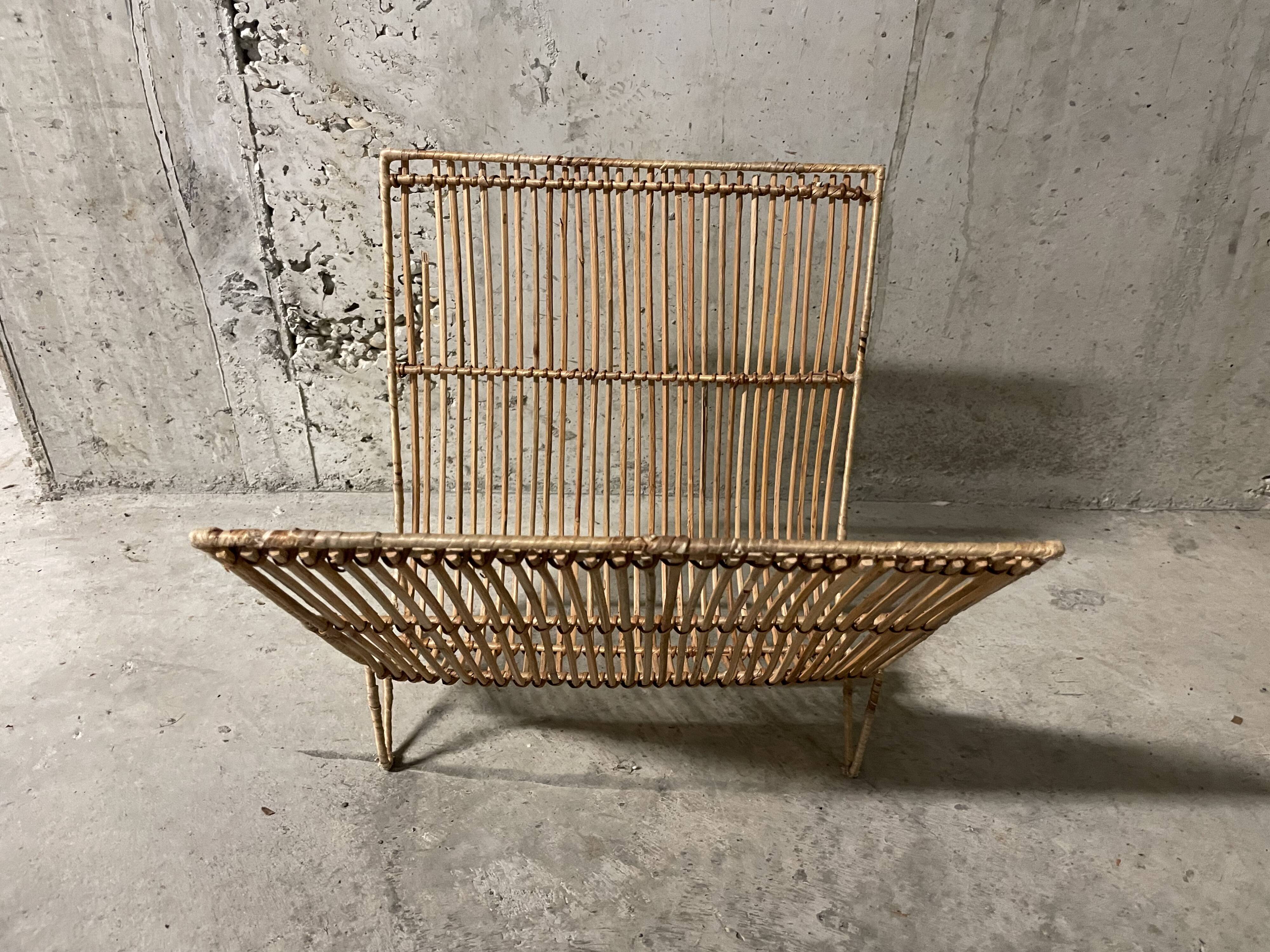 Rattan magazine rack from the 60s