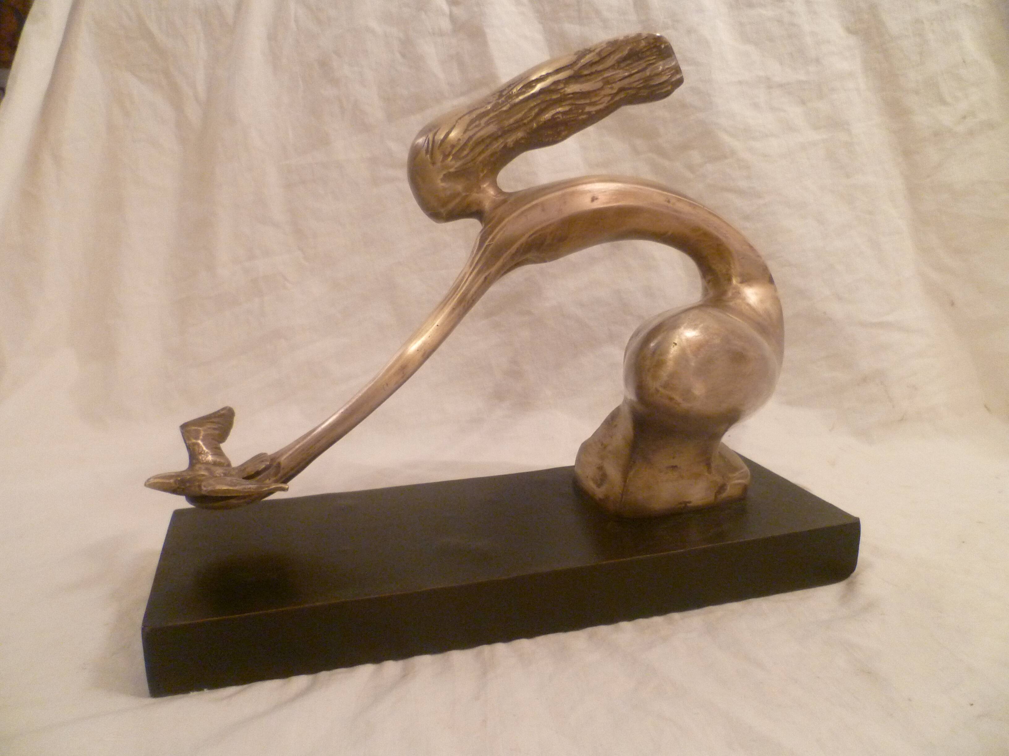 Abstract Bronze Sculpture Mid 20th Century Modernist/WOMAN WITH DOVE