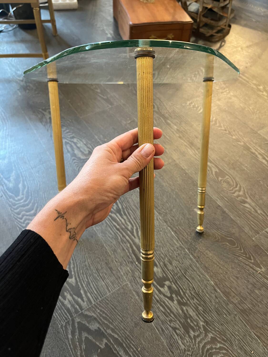 1960s designer glass and metal sofa end table