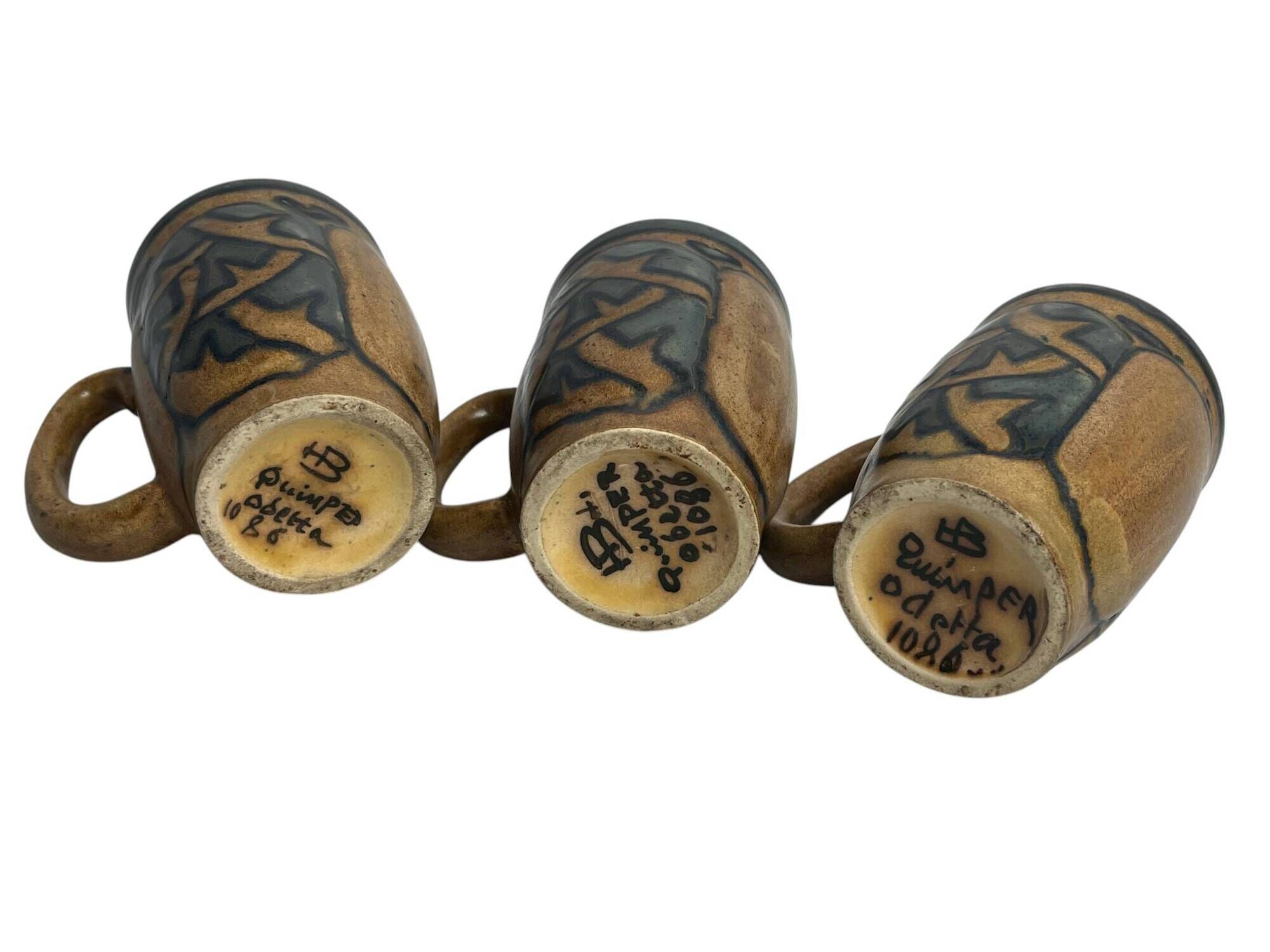 Quimper Odetta, three numbered cider cups signed from around 1920.