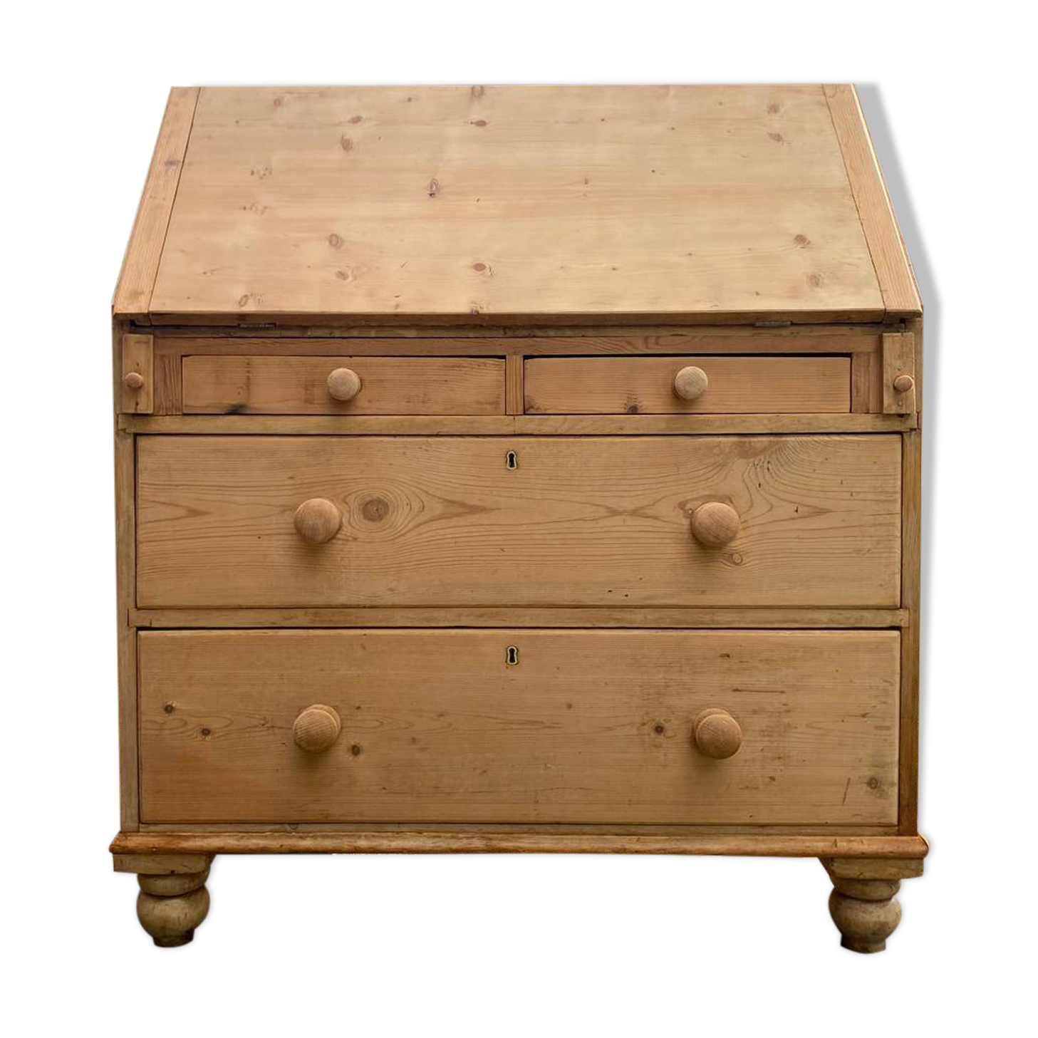 Ancien bureau secrétaire scriban anglais en pin massif