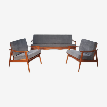 Ensemble banquette et 2 fauteuils scandinaves