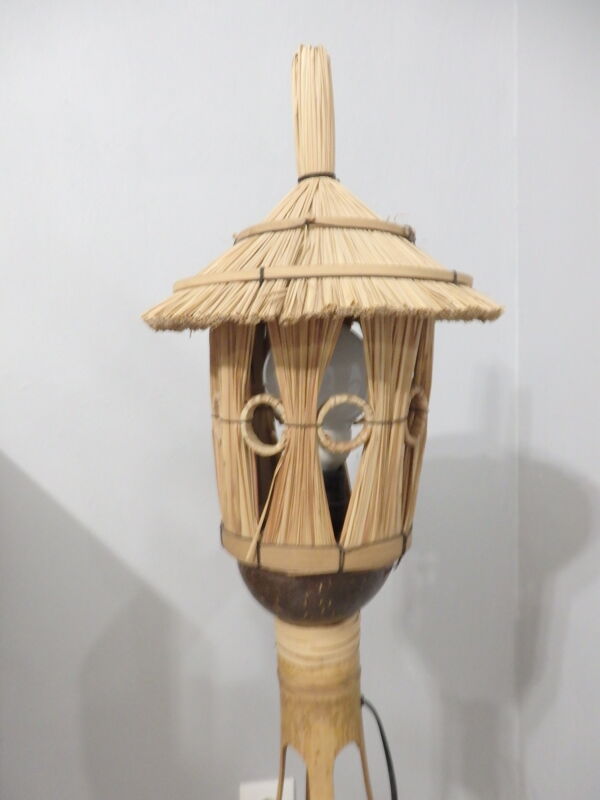 Lampadaire en rotin et bambou vintage