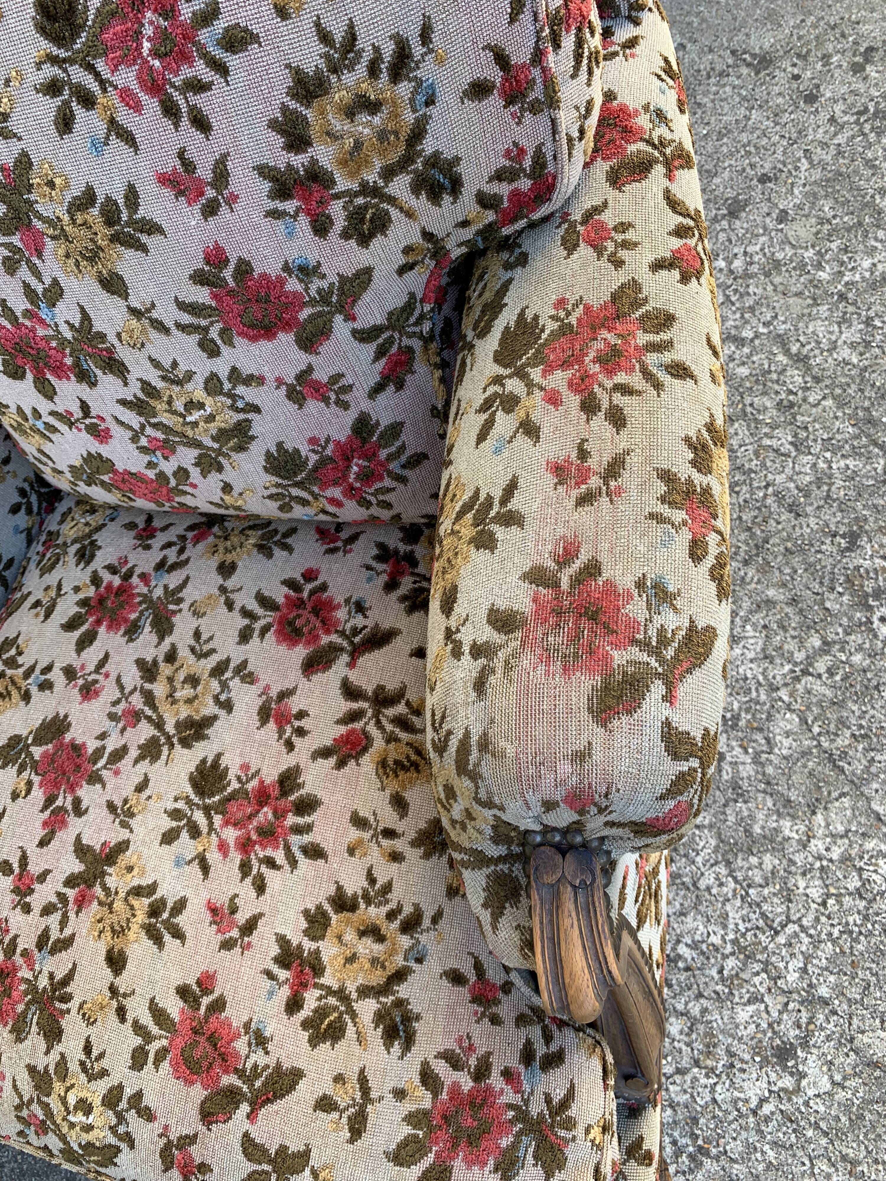 Old shepherdess armchairs louis XV style flocked fabric flower