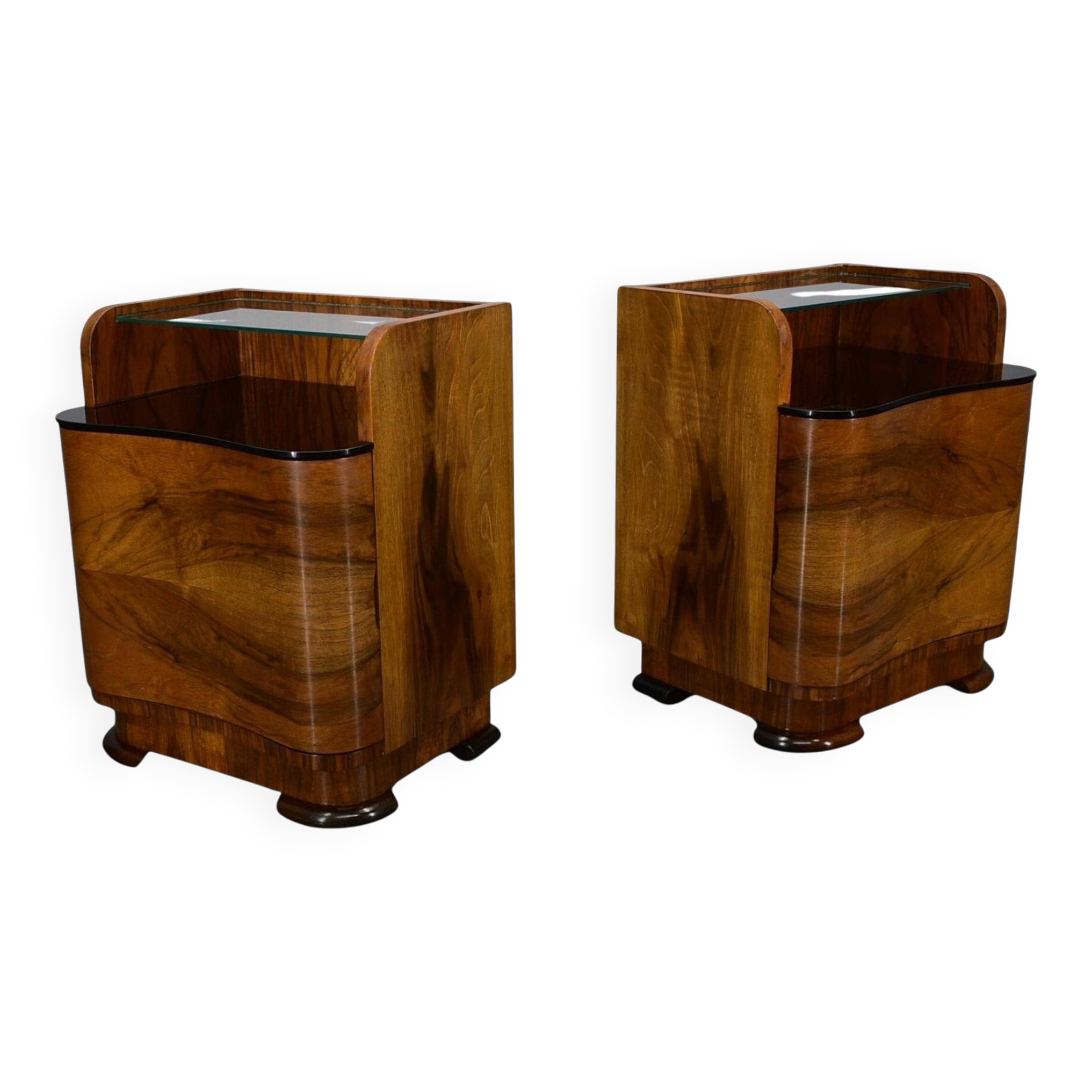 1940s pair of Art Deco bedside tables, Czechoslovakia