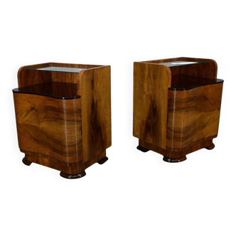 1940s pair of Art Deco bedside tables, Czechoslovakia