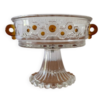 60s crystal glass footed bowl