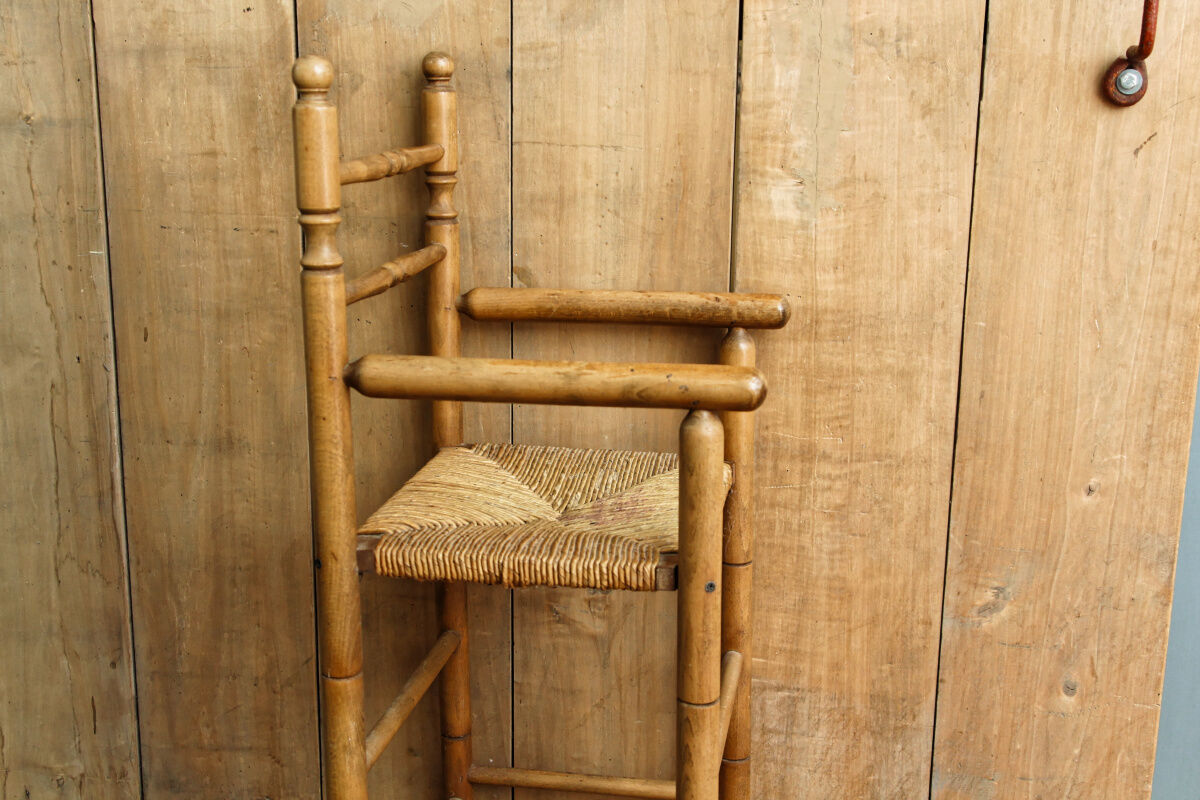 Mulched high chair, turned wood