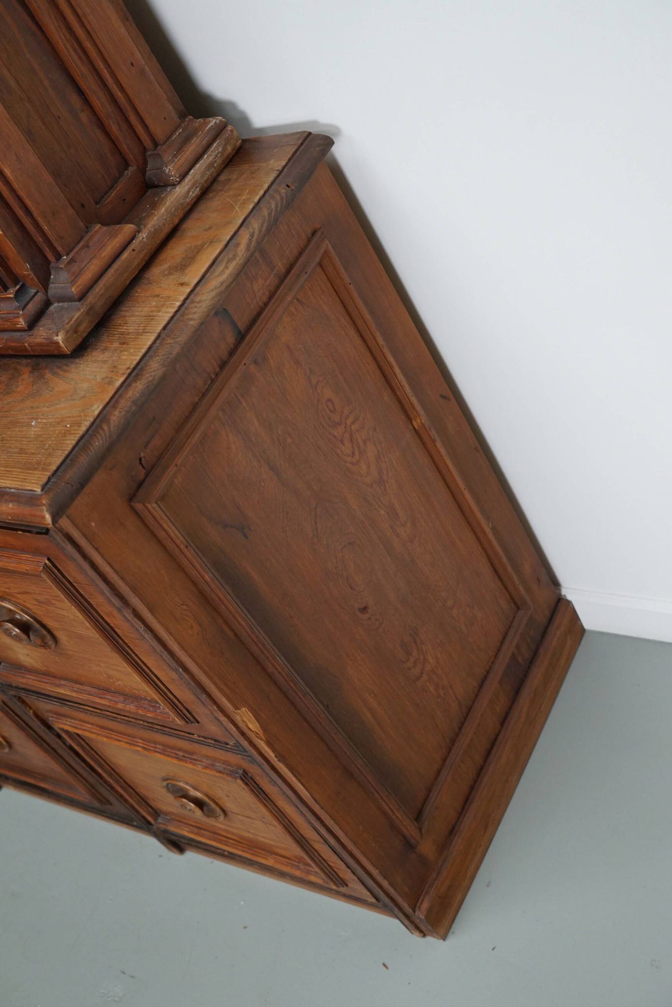 Large Antique German Pitch Pine Corner Apothecary Cabinet / Vitrine ca 1900s