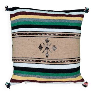 Berber folkloric green cushion with pompom