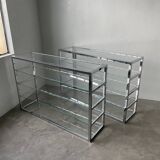 Pair of chrome and glass shelves from the 70s