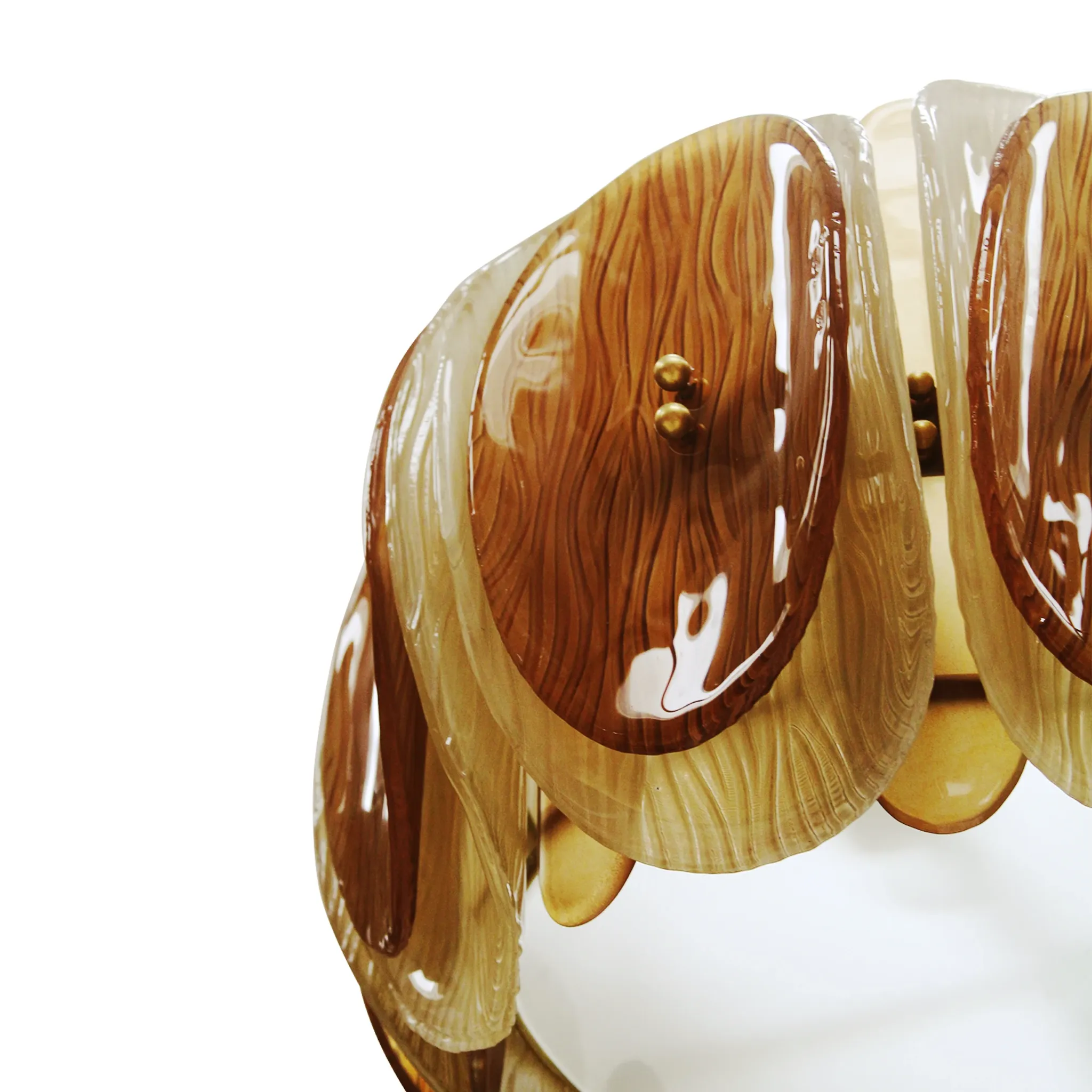 Midmodern Style Italian Brass Pendant Lamp, Brown And Beige Murano Glass