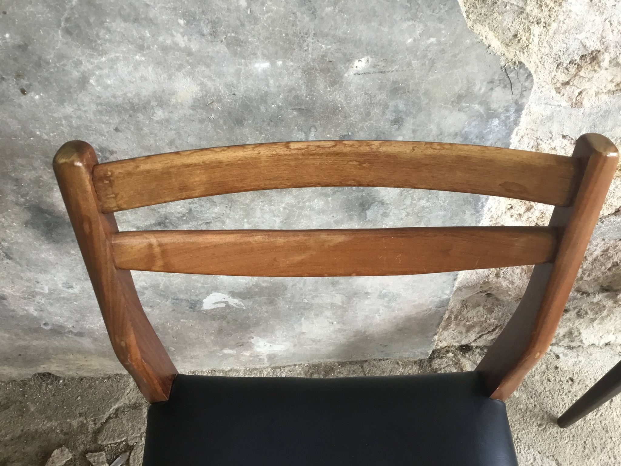 Pair of Scandinavian chairs Ameublement NF black imitation leather and teak - 1960