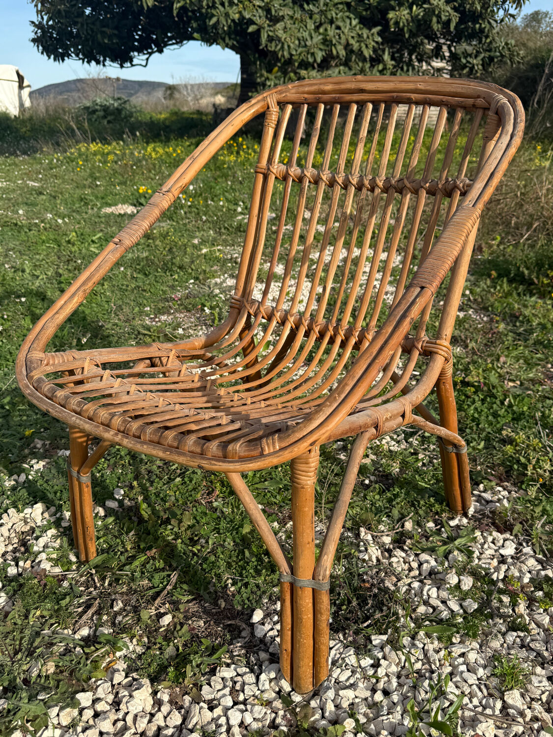 Set of 3 rattan armchairs from the 1960s, France.