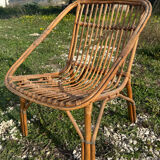 Set of 3 rattan armchairs from the 1960s, France.