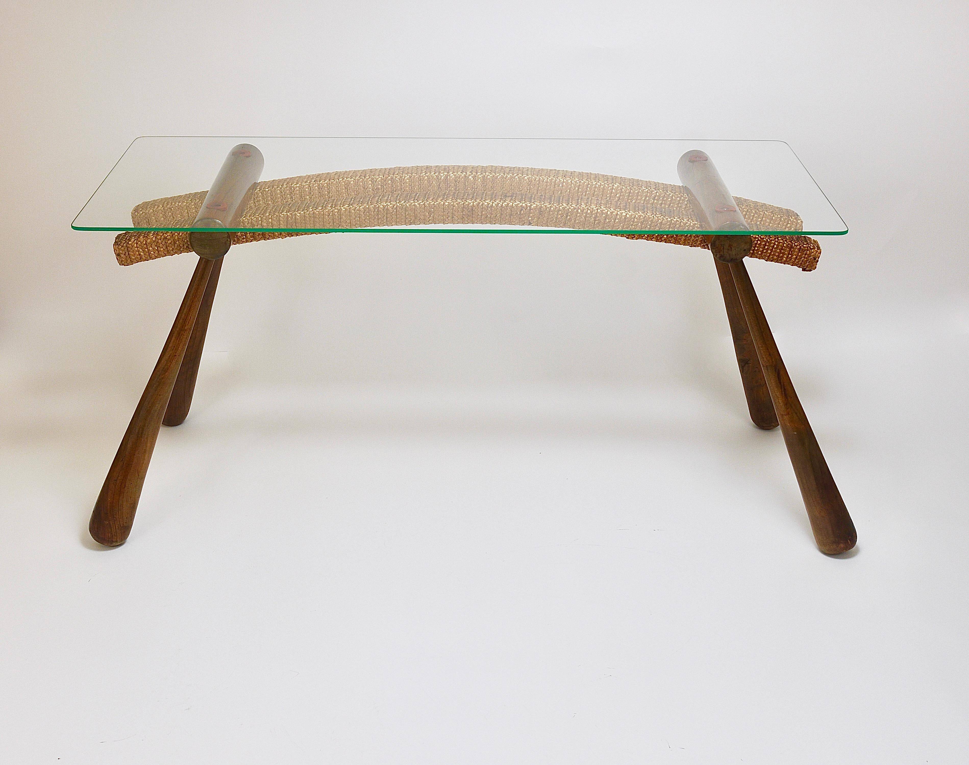 Mid-century side table by Max Kment, maple, cord, Austria, 1950s
