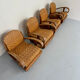 Set of 4 woven rattan armchairs, colonial style, 1950s