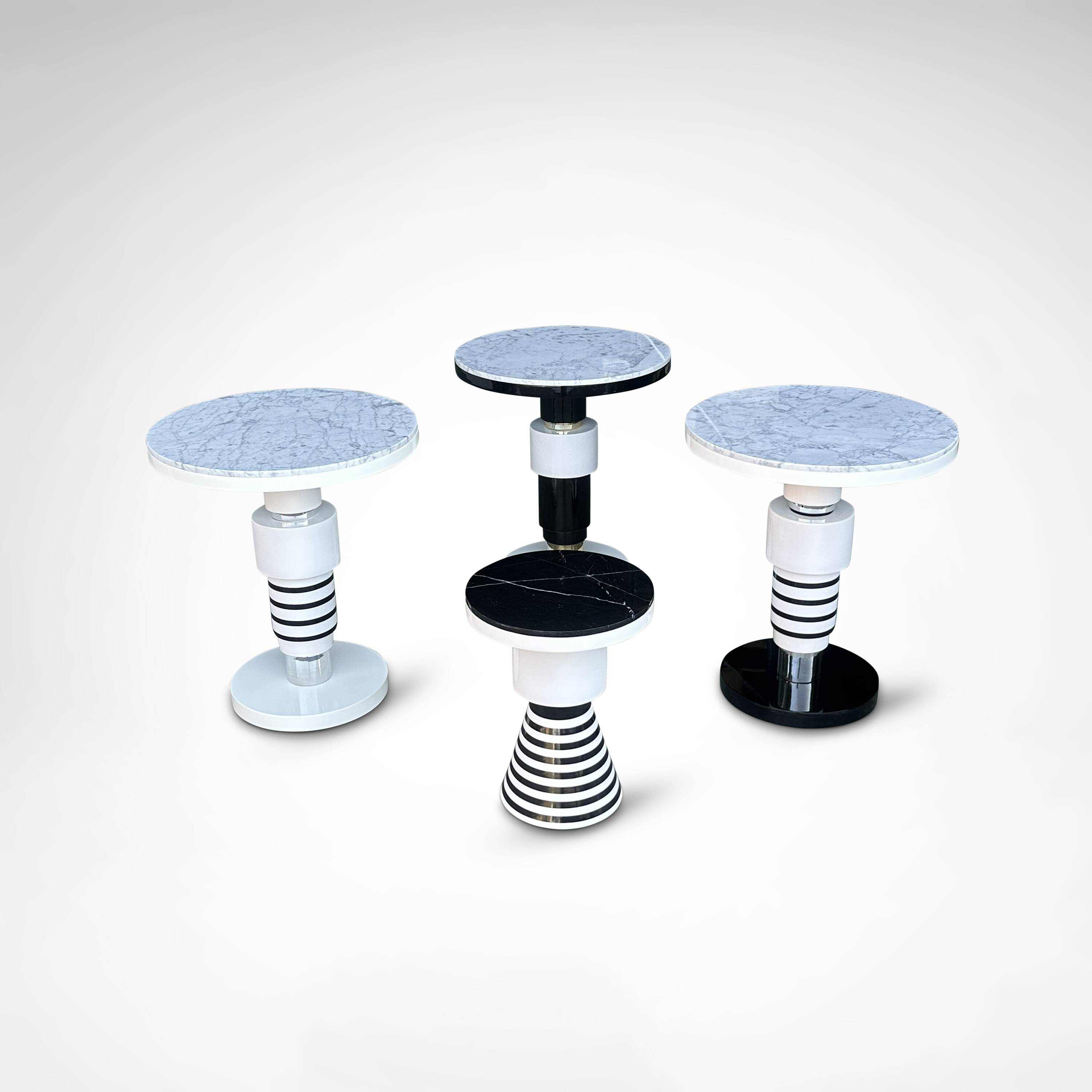 Hand crafted side tables of ceramic and marble in memphis style by casalto
