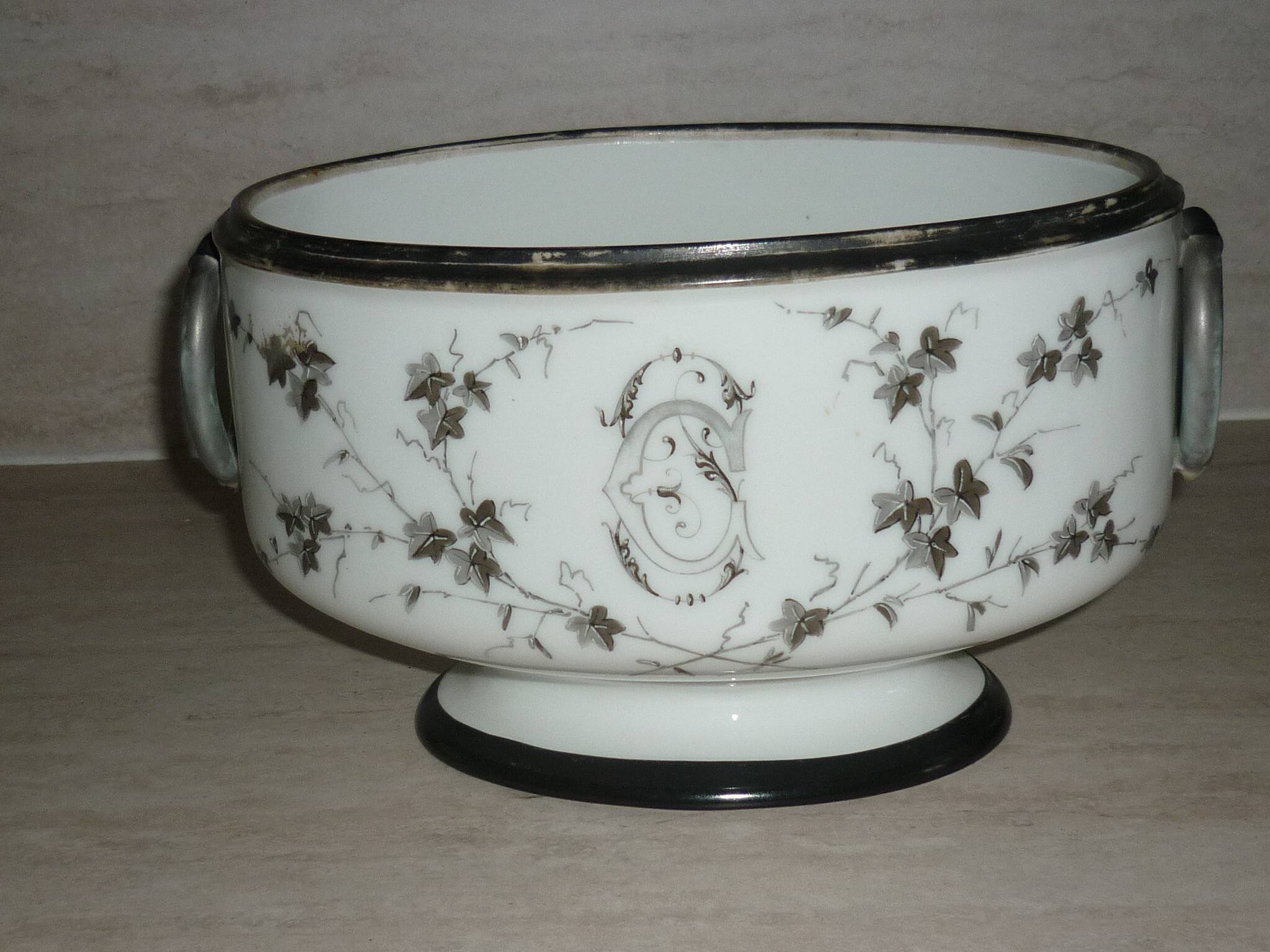 Painted porcelain planter and pot signed P. AGIN