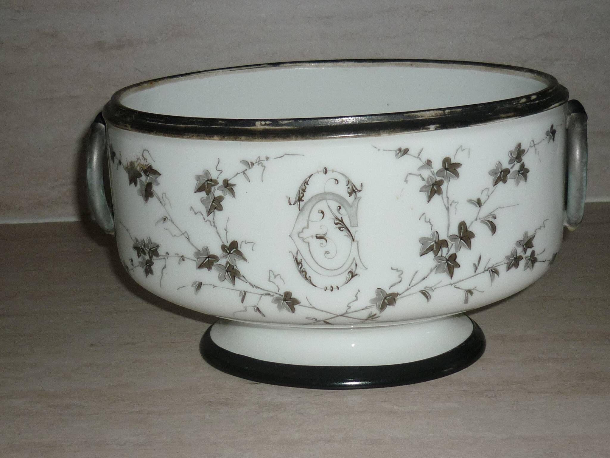 Painted porcelain planter and pot signed P. AGIN