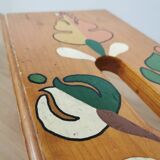 Vintage Hand-Painted Wooden Footstool: Yugoslavian Folk Art Decor