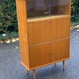 Vintage Scandinavian glass secretary with 3 doors and compass legs 145cm