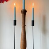 Trio of Vintage Teak and Steel Candlesticks
