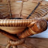 Basket on wooden and woven wicker legs 1950