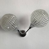 Applique murale double et globe en verre ciselé pointe de diamant, 1960