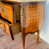 Curved chest of drawers Louis XV style marquetry with cube bottom XX century