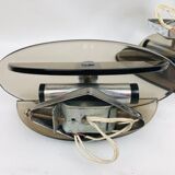 Pair of Veca sconces by Fontana Arte in smoked glass and chrome, 1970