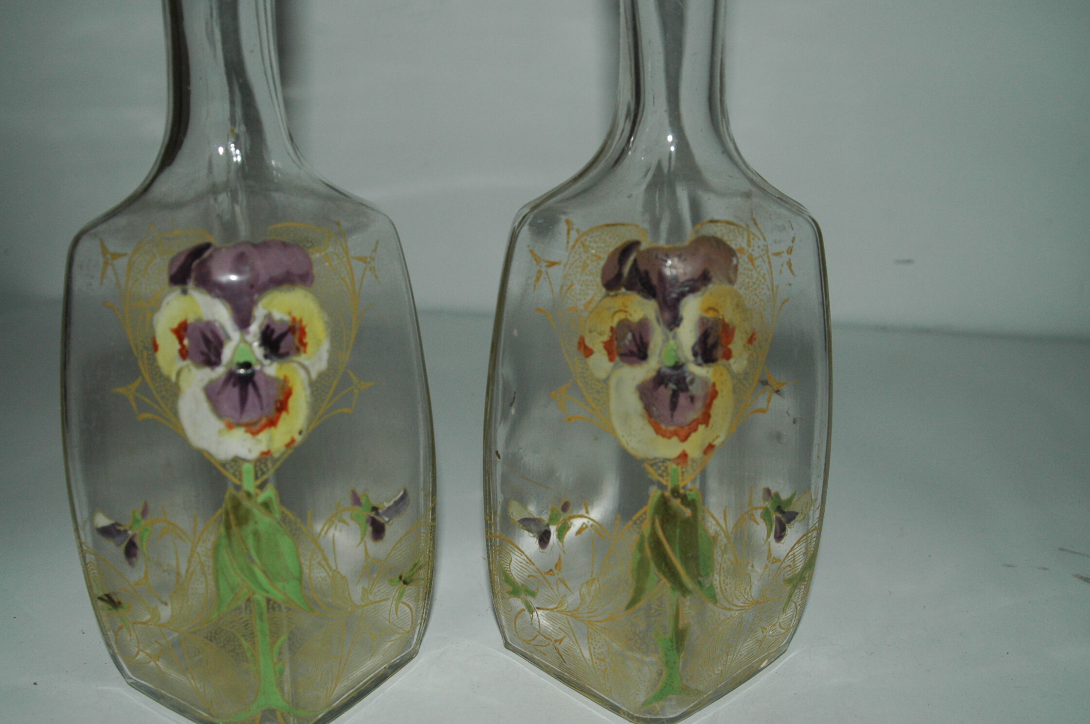 lot of 2 art-New enamelled bottles around 1900 water carafes for absinthe