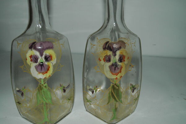 Lot de 2 bouteilles émaillées art-nouveau vers 1900 carafes à eau pour l' absinthe