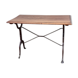 Table de bistrot ancienne dessus bois pieds fonte