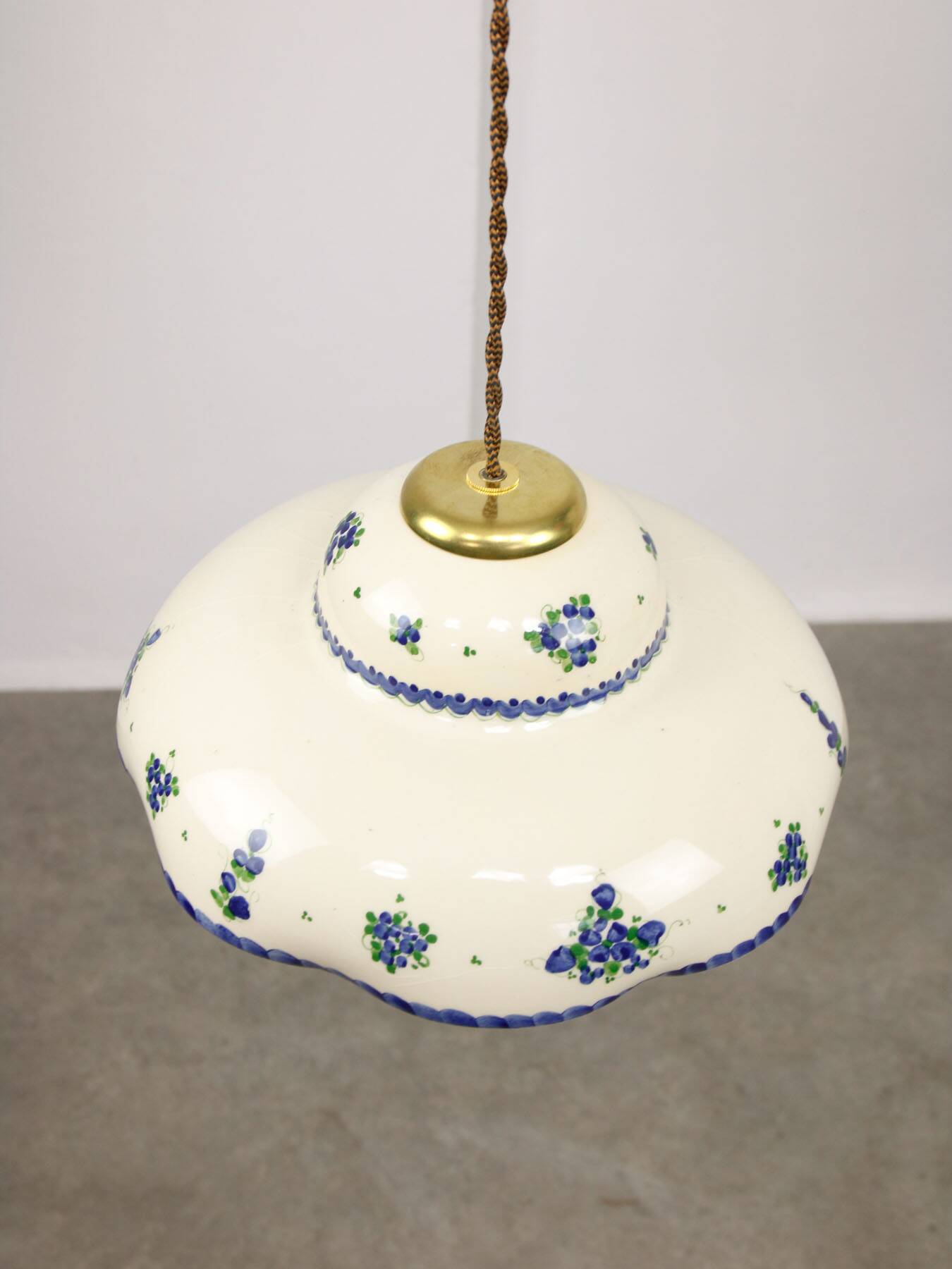 Lampe pendentive vintage en céramique et laiton faite à la main