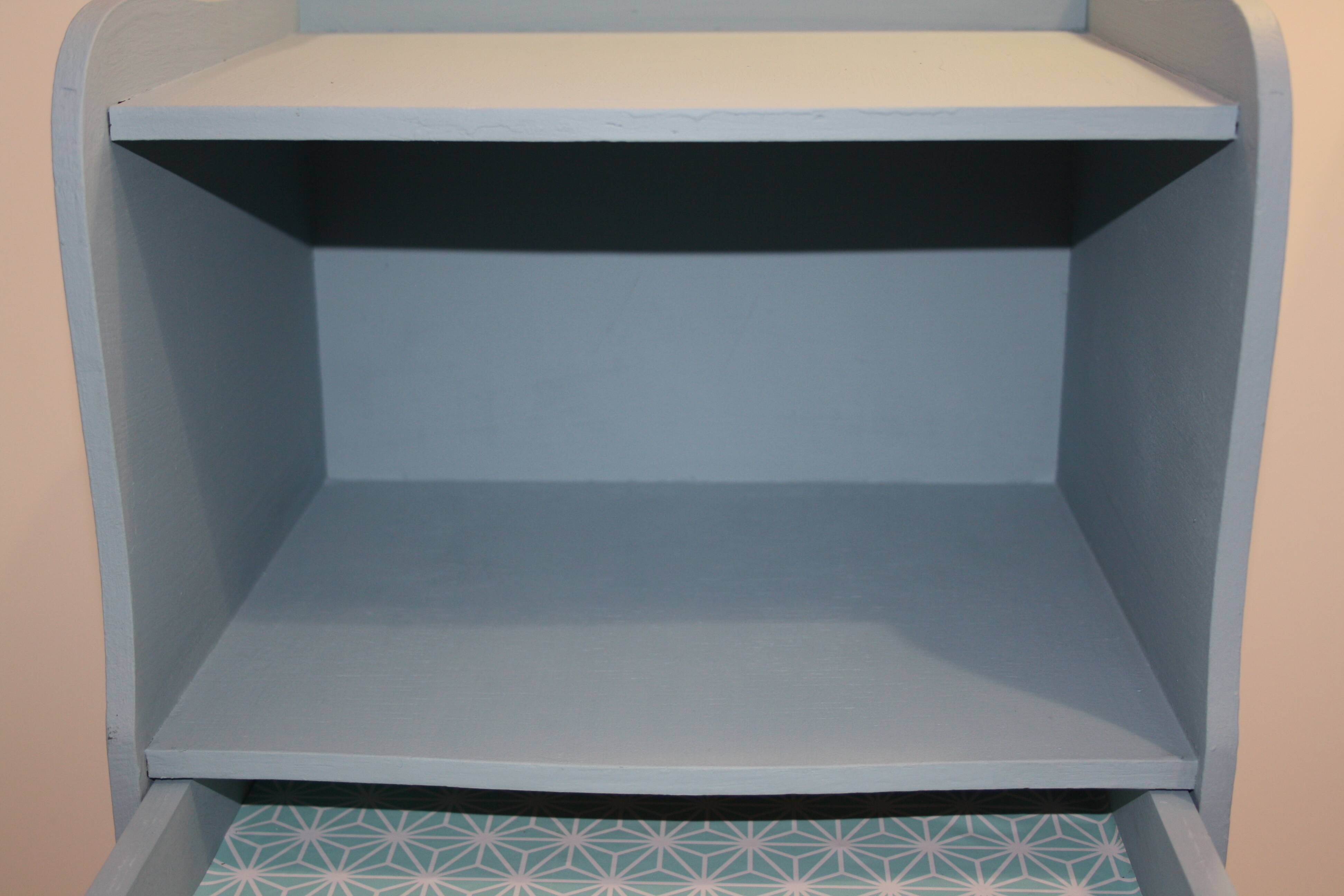 Classic blue bedside table with one drawer