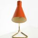 Beautiful, Large Mid-Century Modern Brass Table Lamp with a Brick-Red Shade