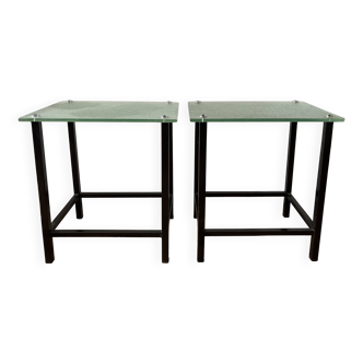 Paire de tables de chevet verre et métal 1950