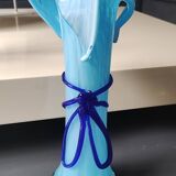 Large Murano Vase Floral Design, Opaline. Relief Ribbon Bow Decor