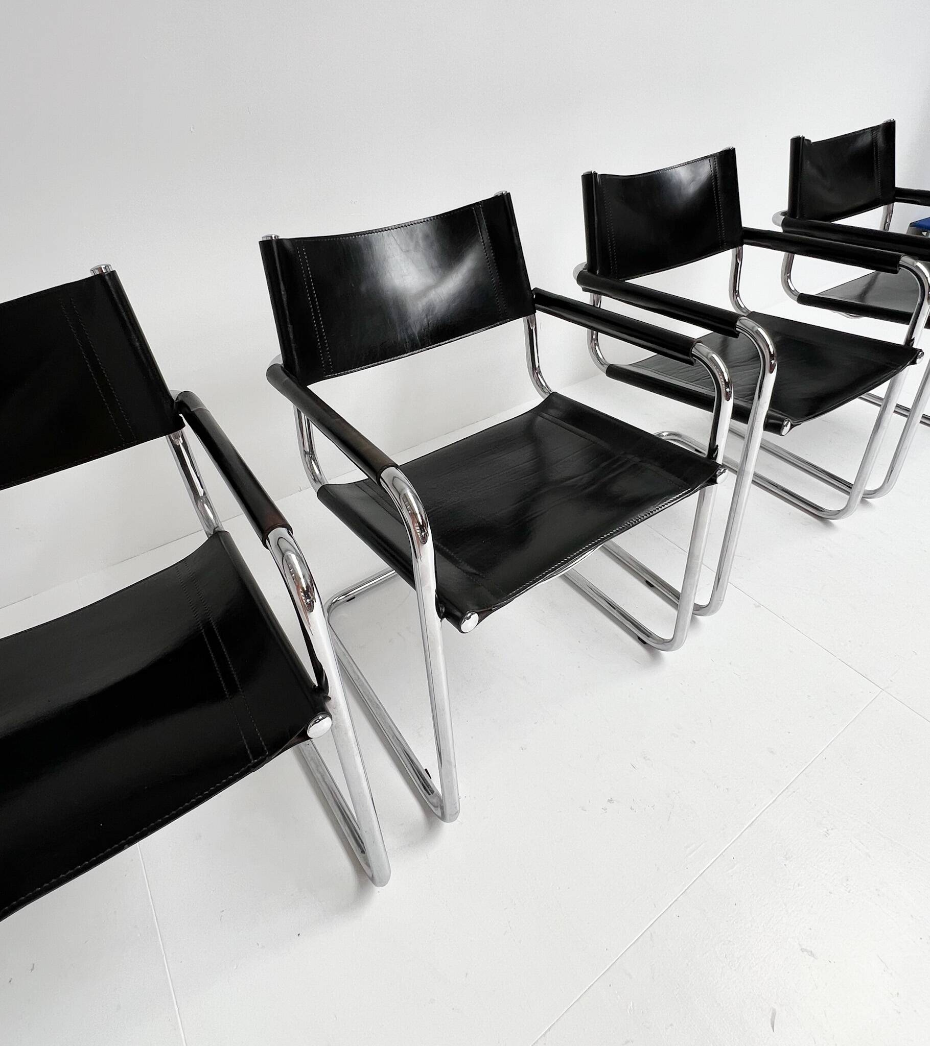 Leather Chairs by Mart Stam and Marcel Breuer, 1970s, Set of 4
