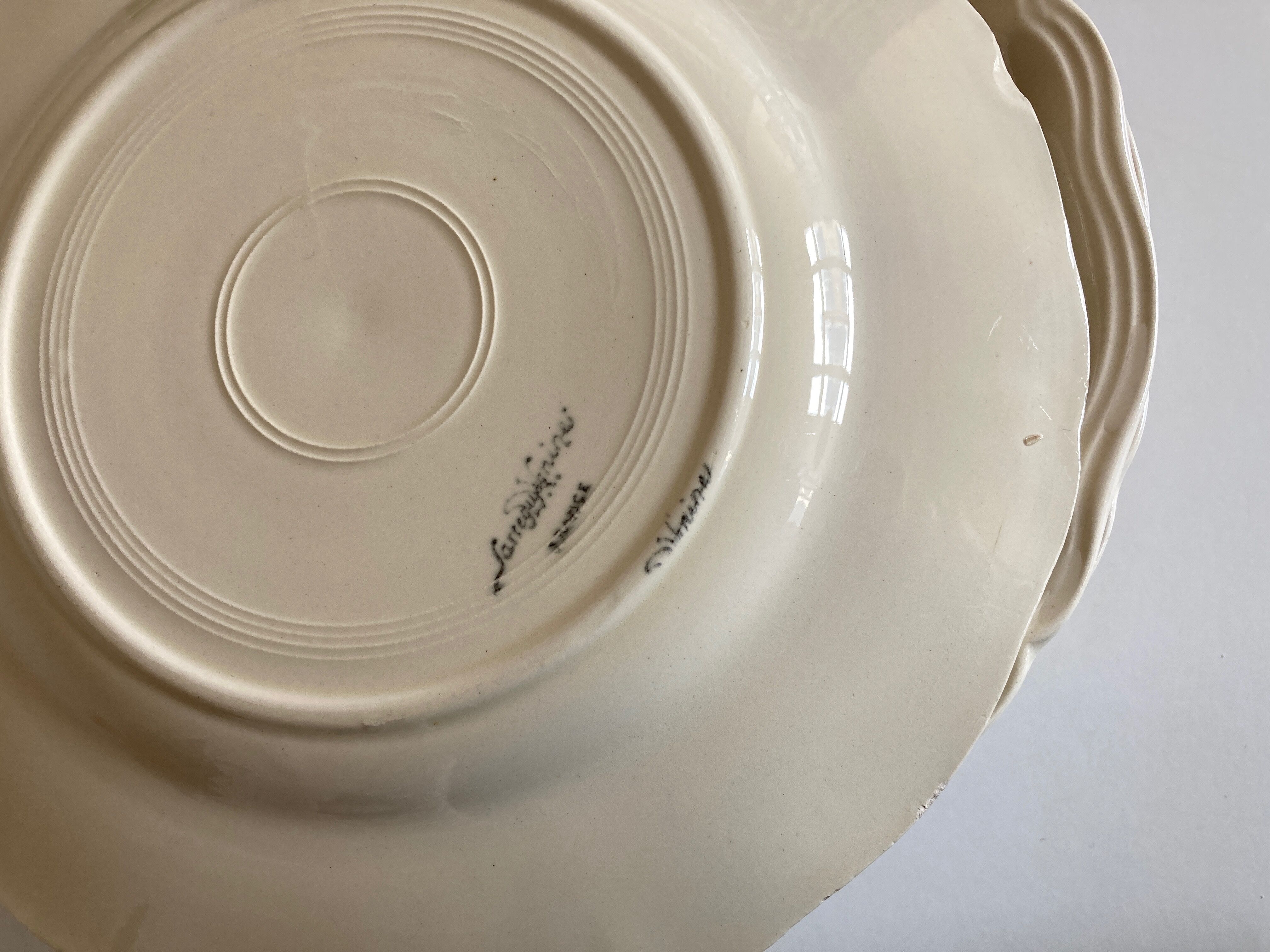 Set of 10 plates ivory of sarreguemines with godrons