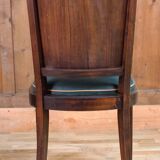 Art Deco set of four Jaguar green wooden and leatherette chairs, circa 1950