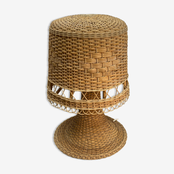 Rattan wicker mushroom table lamp, 1960s-1970s