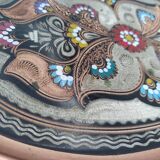 Turkish tea or coffee serving tray in chiseled copper.