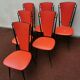 series of 6 Vintage red chairs design COLETTE GUEDEN 60s