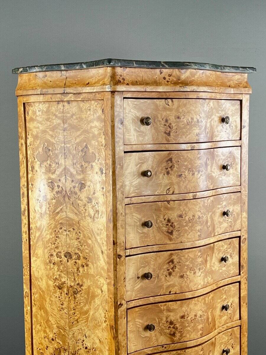 Commode Meuble De Rangement Louis XV En Loupe De Thuya Et Marbre, époque XI