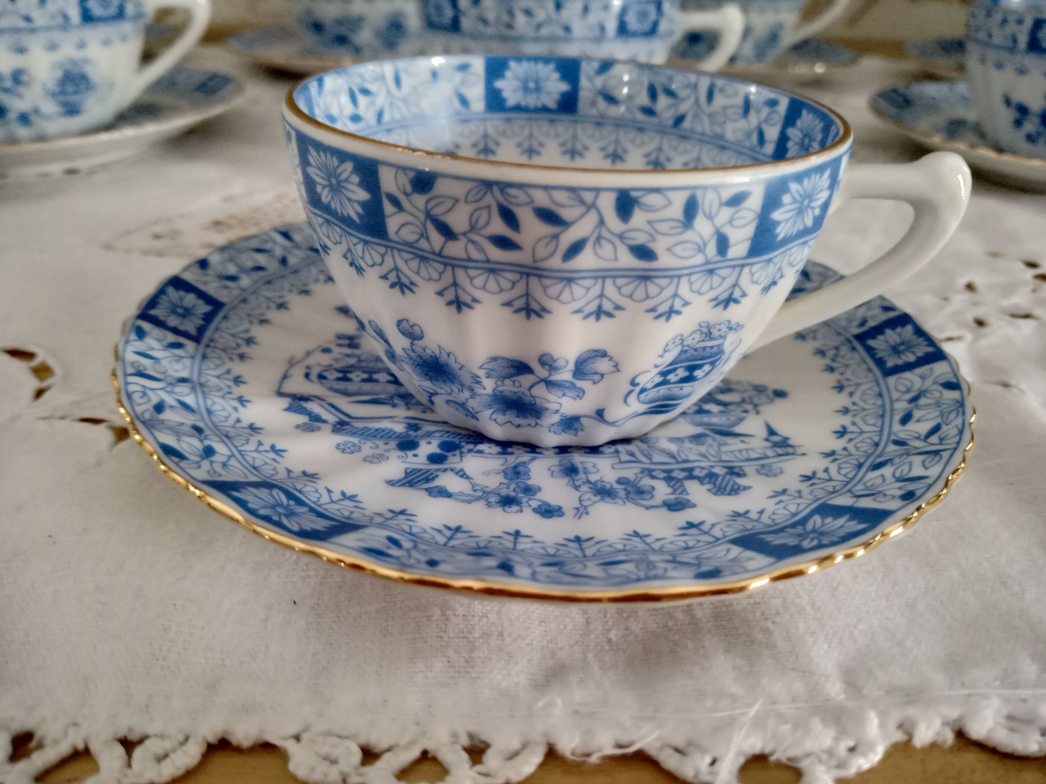 Set of 8 coffee cups and porcelain sub-cups Bavaria model China Blau