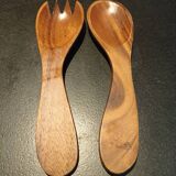 Salad bowl and salad cutlery made of exotic wood