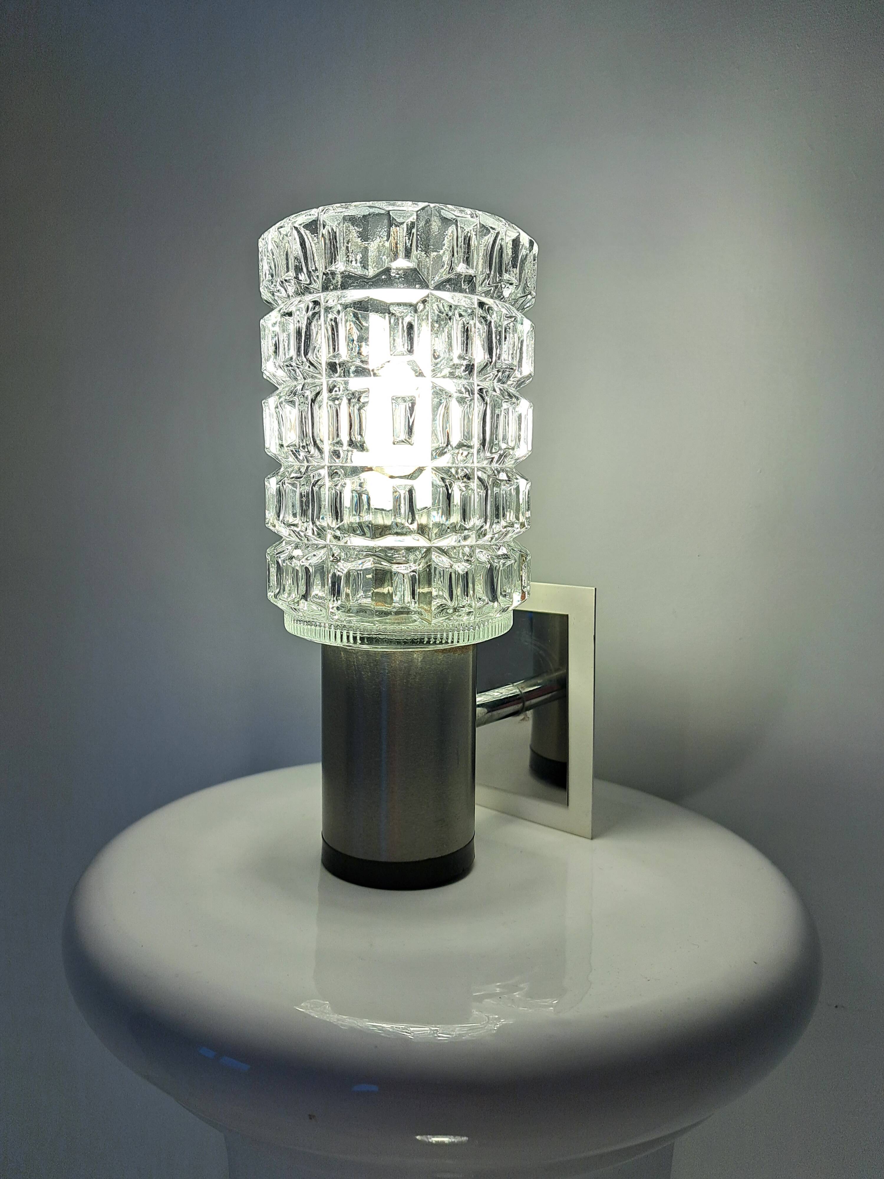 Pair of 70s glass wall lamps by Targetti Sankey