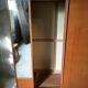Vintage Scandinavian wardrobe, tapered legs, sliding door.